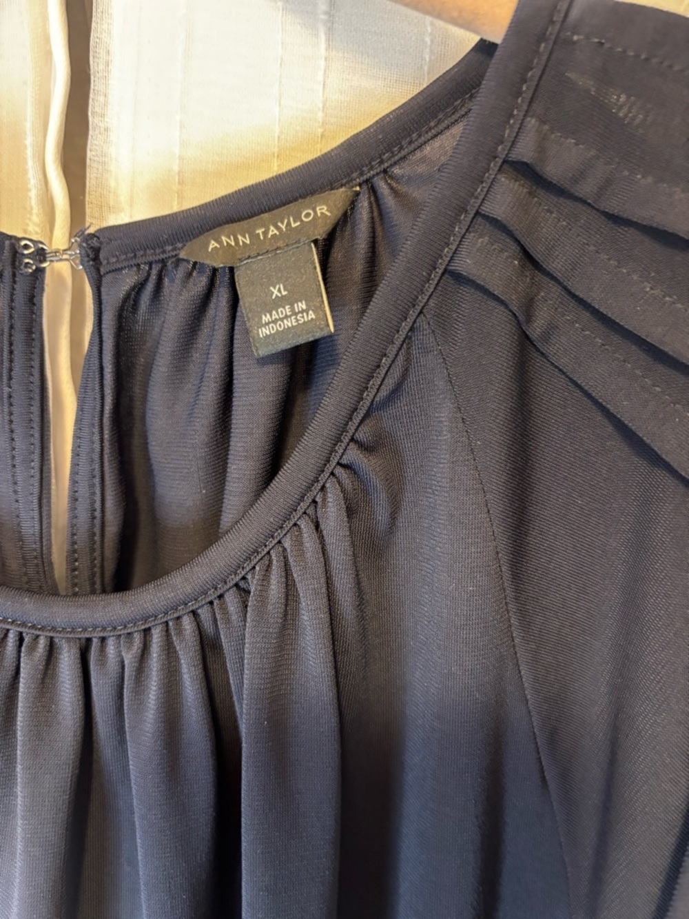 Ann Taylor Dark Navy Pleated Scoop Neck Blouse